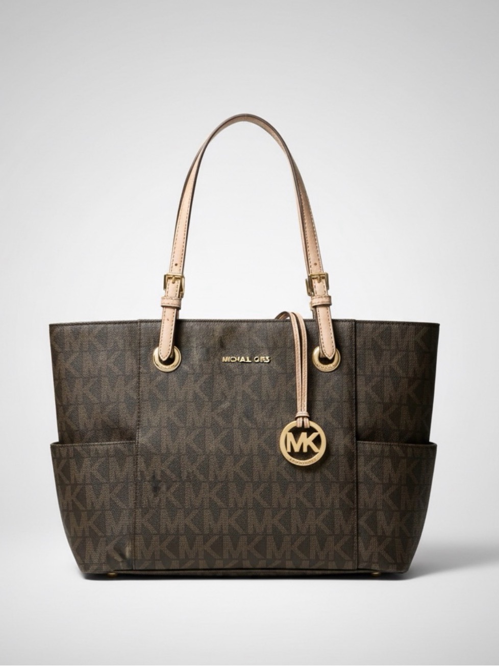 Michael Kors Large Jet Set Tote Signature Brown Saffiano Leather